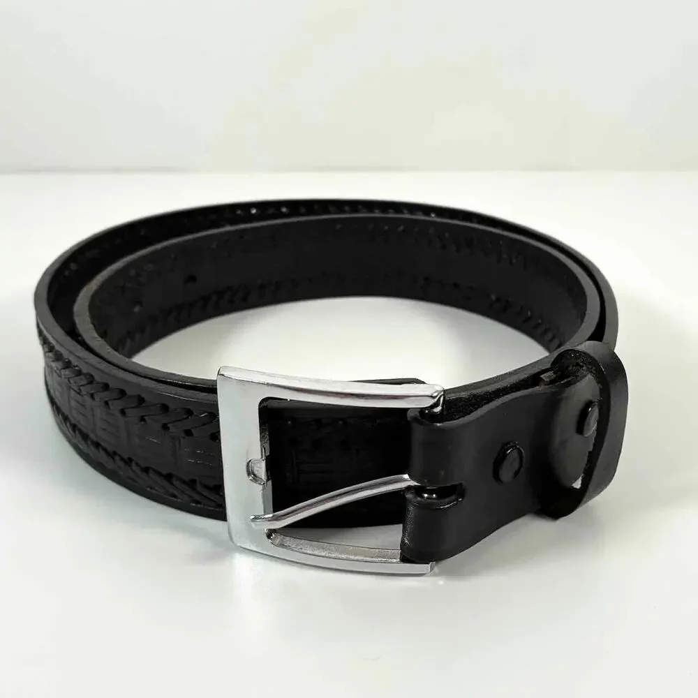Men's Black Mexican Leather Embossed Basketweave Belt - Size 42 (XL)